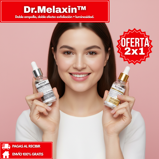 2x1 en Dr.Meloxin™ — doble ampolla, doble efecto: exfoliación + luminosidad en un solo paso.